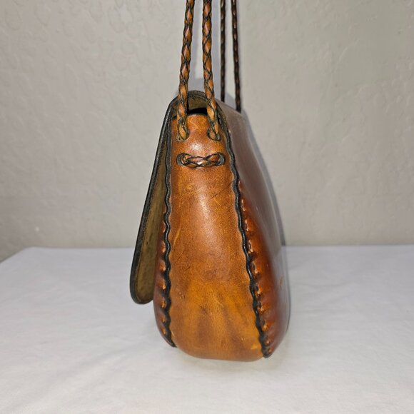 VTG 70s WYLY’S Leather Saddle Bag RUNWAY Gypsy Boho Festival Shoulder Bag Purse - Picture 4 of 10